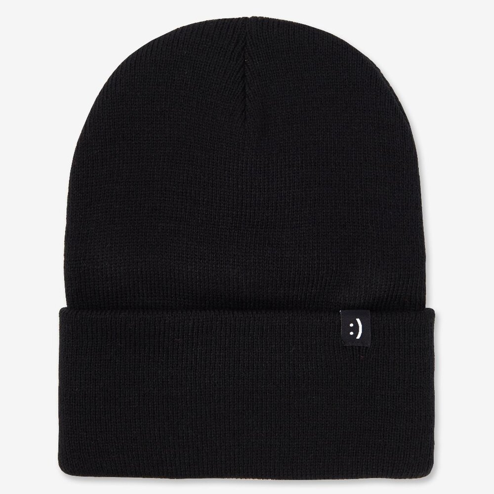 New black knit cuffed beanie